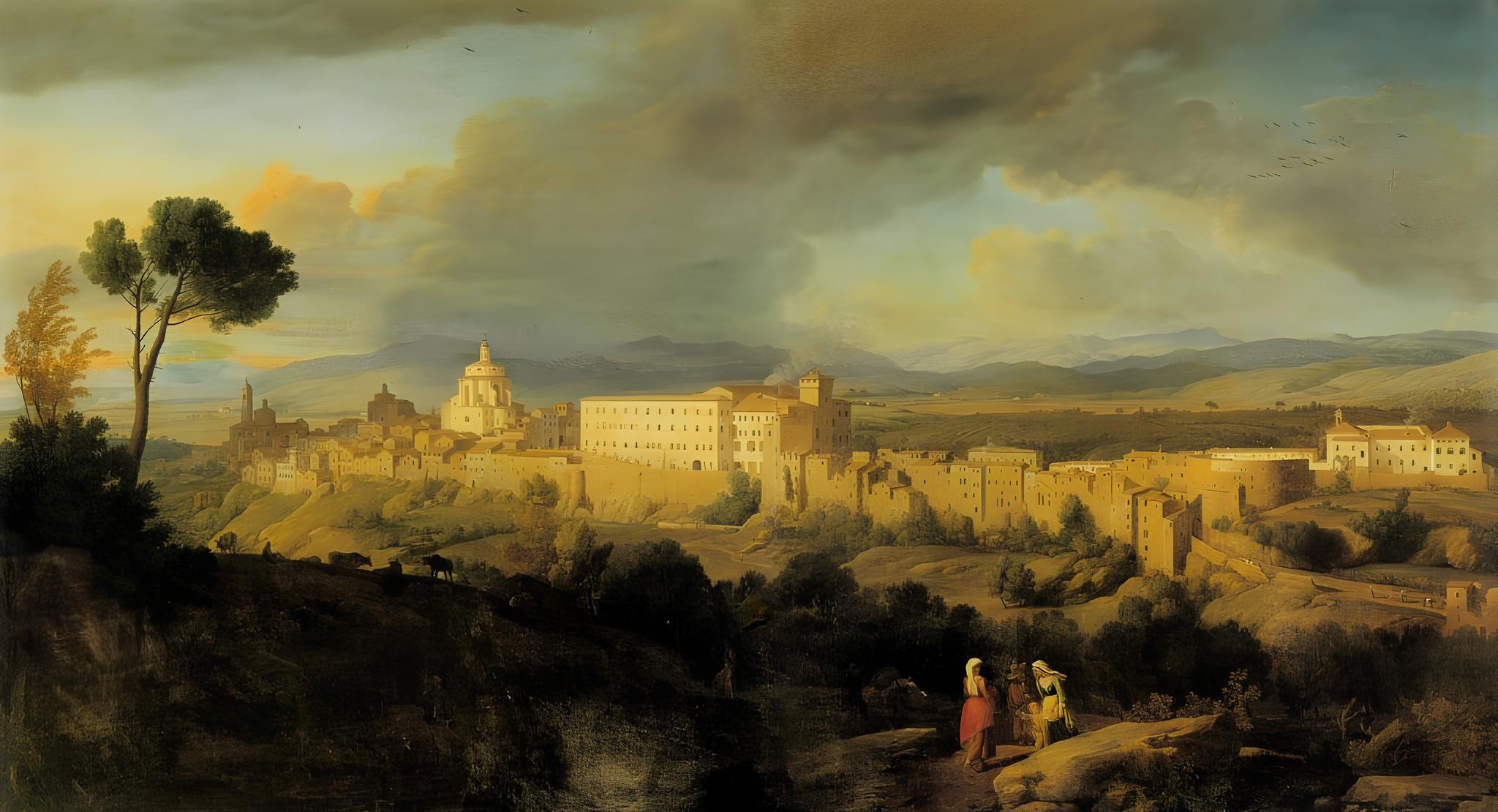 Veduta panoramica di Zagarolo - dipinto storico